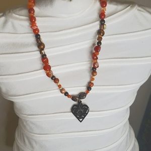 Semi precious stone and wood necklace